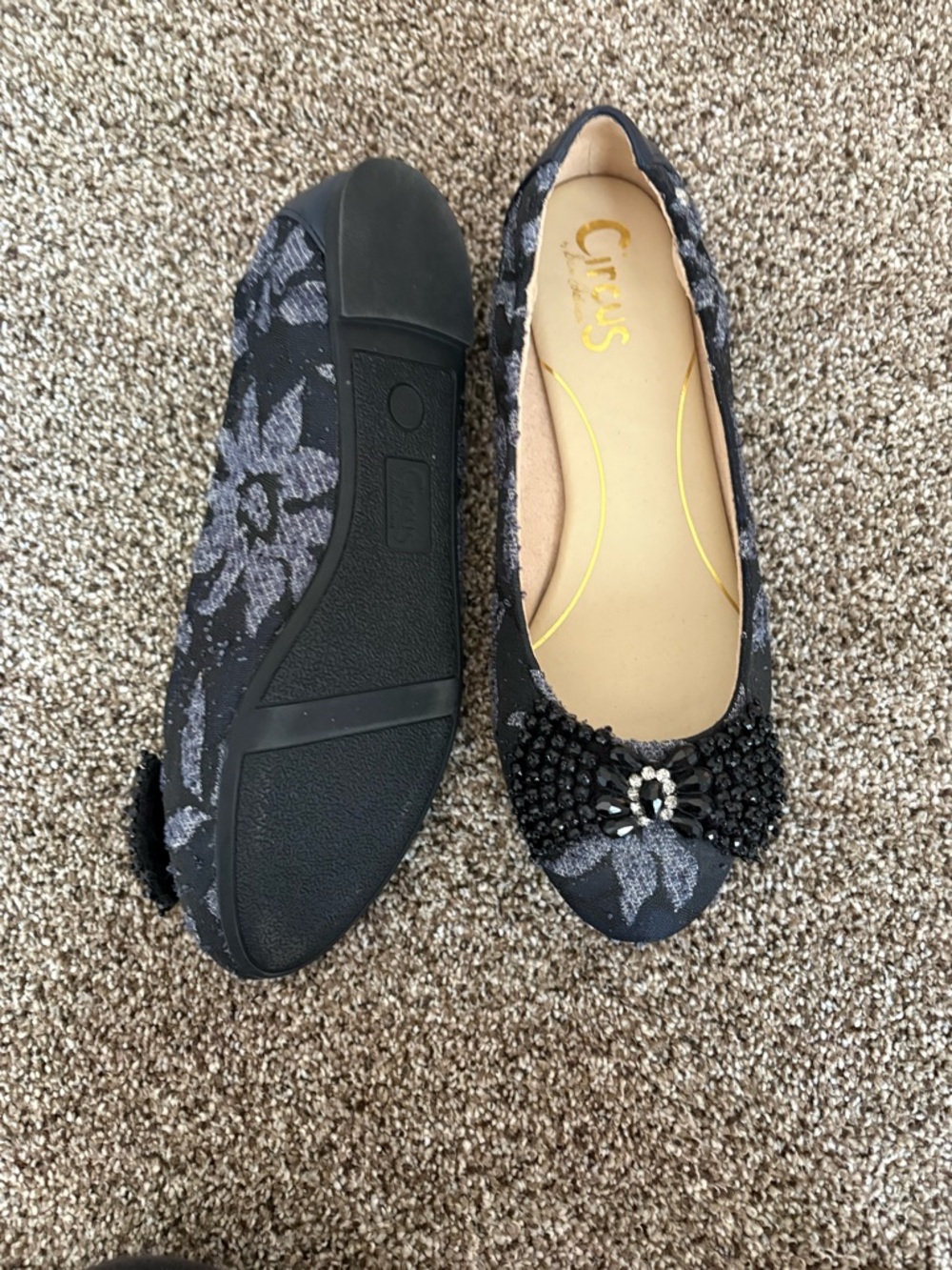 Circus by Sam Edelman Navy Beaded Bow Coquette Girl Floral Ballet Flats - Picture 3 of 4
